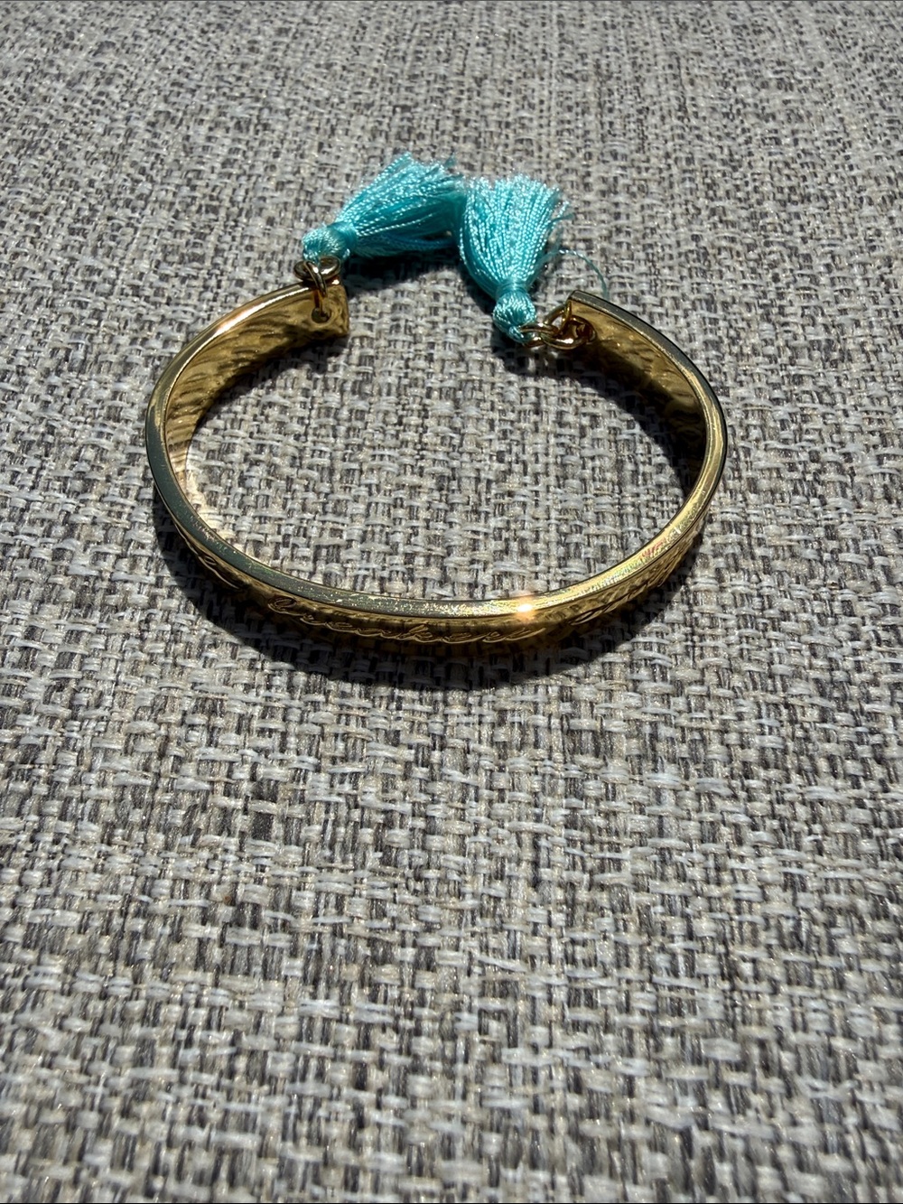 NEW Lilly Pulitzer RULE BREAKERS ONLY Gold Bangle Bracelet Turquoise Tassels